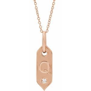 Ladies Natural Diamond Initial Q Necklace (I1, H+) — 14K Rose Gold