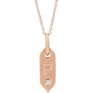 Ladies Natural Diamond Initial P Necklace (I1, H+) — 14K Rose Gold