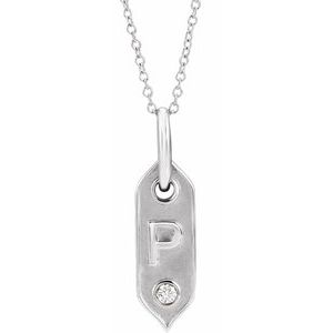 Ladies Natural Diamond Initial P Necklace (I1, H+) — 14K White Gold