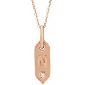 Ladies Natural Diamond Initial N Necklace (I1, H+) — 14K Rose Gold