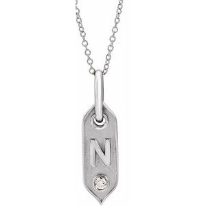 Ladies Natural Diamond Initial N Necklace (I1, H+) — 14K White Gold