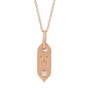 Ladies Natural Diamond Initial M Necklace (I1, H+) — 14K Rose Gold