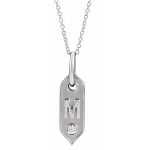 Ladies Natural Diamond Initial M Necklace (I1, H+) — 14K White Gold