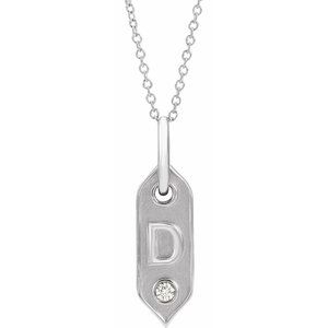 Ladies Natural Diamond Initial D Necklace (I1, H+) — 14K White Gold