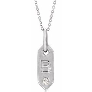 Ladies Natural Diamond Initial B Necklace (I1, H+) — 14K White Gold