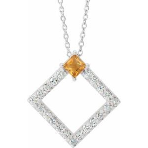 Ladies Natural Citrine Natural Diamond Necklace (Si2-Si3, G-H) — Platinum