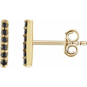 Ladies Natural Black Diamond Bar Earrings — 14K Yellow Gold