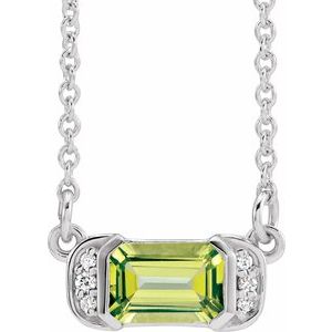 Ladies Natural Peridot Natural Diamond Bar Necklace (Si2-Si3, G-H) — Platinum