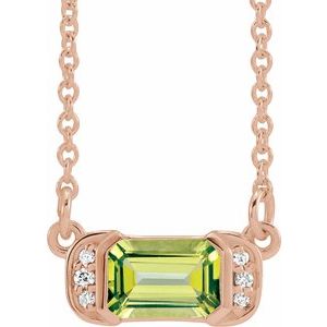 Ladies Natural Peridot Natural Diamond Bar Necklace (I1, G-H) — 14K Rose Gold