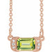 Ladies Natural Peridot Natural Diamond Bar Necklace (I1, G-H) — 14K Rose Gold