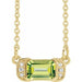 Ladies Natural Peridot Natural Diamond Bar Necklace (I1, G-H) — 14K Yellow Gold