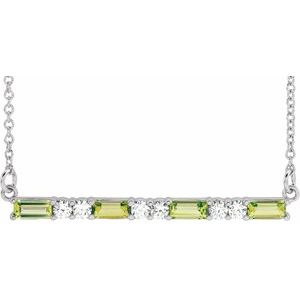 Ladies Natural Peridot Natural Diamond Bar Necklace (I1, G-H) — Sterling Silver