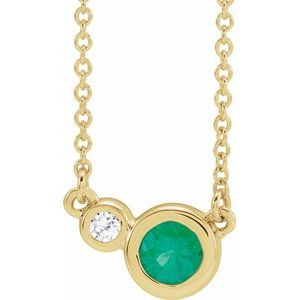 Ladies Natural Emerald Natural Diamond Necklace (I1, G-H) — 14K Yellow Gold