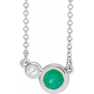 Ladies Natural Emerald Natural Diamond Necklace (I1, G-H) — Sterling Silver