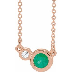 Ladies Natural Emerald Natural Diamond Necklace (I1, G-H) — 14K Rose Gold