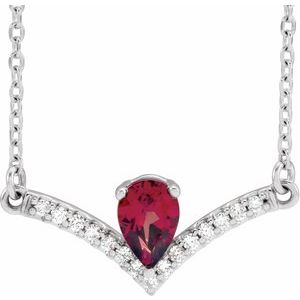 Ladies Natural Mozambique Garnet Natural Diamond Necklace (I1, G-H) — Sterling Silver