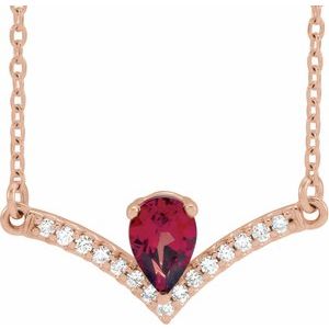 Ladies Natural Mozambique Garnet Natural Diamond Necklace (I1, G-H) — 14K Rose Gold