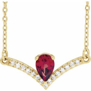 Ladies Natural Mozambique Garnet Natural Diamond Necklace (I1, G-H) — 14K Yellow Gold