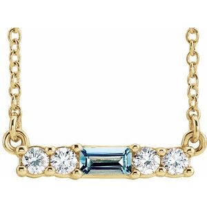 Ladies Natural Aquamarine Natural Diamond Necklace (I1, G-H) — 14K Yellow Gold