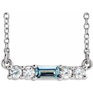 Ladies Natural Aquamarine Natural Diamond Necklace (I1, G-H) — Sterling Silver