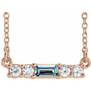 Ladies Natural Aquamarine Natural Diamond Necklace (I1, G-H) — 14K Rose Gold