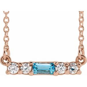 Ladies Natural Blue Zircon Natural Diamond Necklace (I1, G-H) — 14K Rose Gold