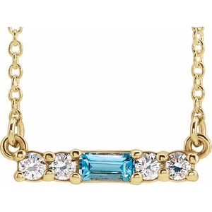 Ladies Natural Blue Zircon Natural Diamond Necklace (I1, G-H) — 14K Yellow Gold