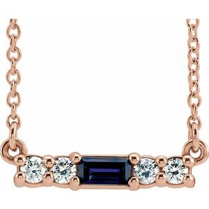 Ladies Natural Blue Sapphire Natural Diamond Necklace (I1, G-H) — 14K Rose Gold