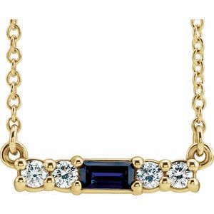 Ladies Natural Blue Sapphire Natural Diamond Necklace (I1, G-H) — 14K Yellow Gold