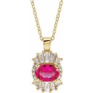 Ladies Natural Pink Tourmaline Natural Diamond Necklace (I1, G-H, Ghi) — 14K Yellow Gold