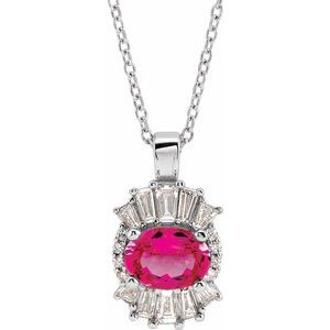 Ladies Natural Pink Tourmaline Natural Diamond Necklace (Si2-Si3, G-H, Ghi) — Platinum