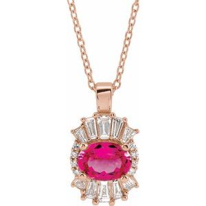 Ladies Natural Pink Tourmaline Natural Diamond Necklace (I1, G-H, Ghi) — 14K Rose Gold