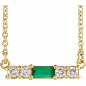 Ladies Natural Emerald Natural Diamond Necklace (I1, G-H) — 14K Yellow Gold