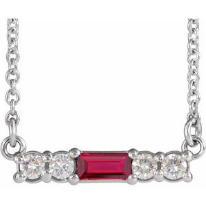Ladies Natural Ruby Natural Diamond Necklace (I1, G-H) — 14K White Gold