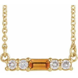 Ladies Natural Citrine Natural Diamond Necklace (I1, G-H) — 14K Yellow Gold