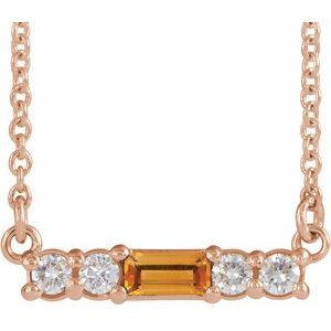 Ladies Natural Citrine Natural Diamond Necklace (I1, G-H) — 14K Rose Gold