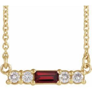 Ladies Natural Mozambique Garnet Natural Diamond Necklace (I1, G-H) — 14K Yellow Gold