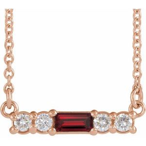 Ladies Natural Mozambique Garnet Natural Diamond Necklace (I1, G-H) — 14K Rose Gold