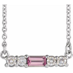 Ladies Natural Pink Tourmaline Natural Diamond Necklace (I1, G-H) — Sterling Silver