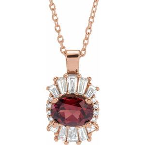 Ladies Natural Mozambique Garnet Natural Diamond Necklace (I1, G-H, Ghi) — 14K Rose Gold