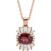 Ladies Natural Mozambique Garnet Natural Diamond Necklace (I1, G-H, Ghi) — 14K Rose Gold