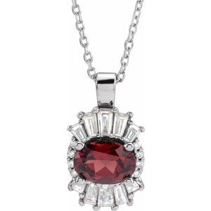 Ladies Natural Mozambique Garnet Natural Diamond Necklace (I1, G-H, Ghi) — Sterling Silver