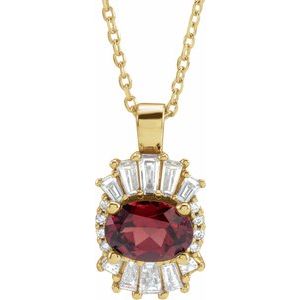 Ladies Natural Mozambique Garnet Natural Diamond Necklace (I1, G-H, Ghi) — 14K Yellow Gold