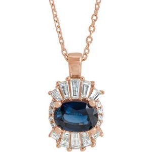 Ladies Natural Blue Sapphire Natural Diamond Necklace (I1, G-H, Ghi) — 14K Rose Gold