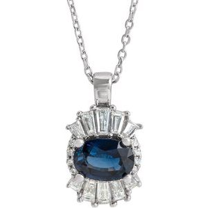 Ladies Natural Blue Sapphire Natural Diamond Necklace (I1, G-H, Ghi) — Sterling Silver