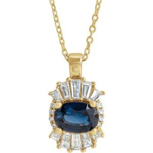 Ladies Natural Blue Sapphire Natural Diamond Necklace (I1, G-H, Ghi) — 14K Yellow Gold