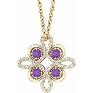 Ladies Natural Amethyst Natural Diamond Clover Necklace (I1, G-H) — 14K Yellow Gold