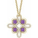 Ladies Natural Amethyst Natural Diamond Clover Necklace (I1, G-H) — 14K Yellow Gold