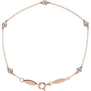 Ladies Natural Diamond Bezel-Set Station Bracelet (I1, H+) — 14K Rose Gold