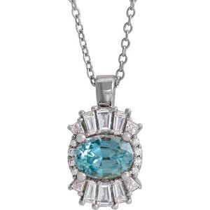 Ladies Natural Aquamarine Natural Diamond Necklace (I1, G-H, Ghi) — Sterling Silver